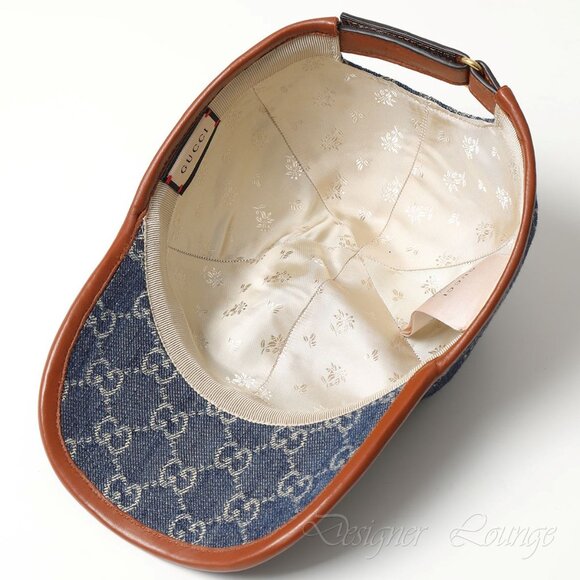 NEW GUCCI GG Monogram Denim Leather Trim Baseball Cap Hat Size M / 58 cm Authent - Picture 3 of 11